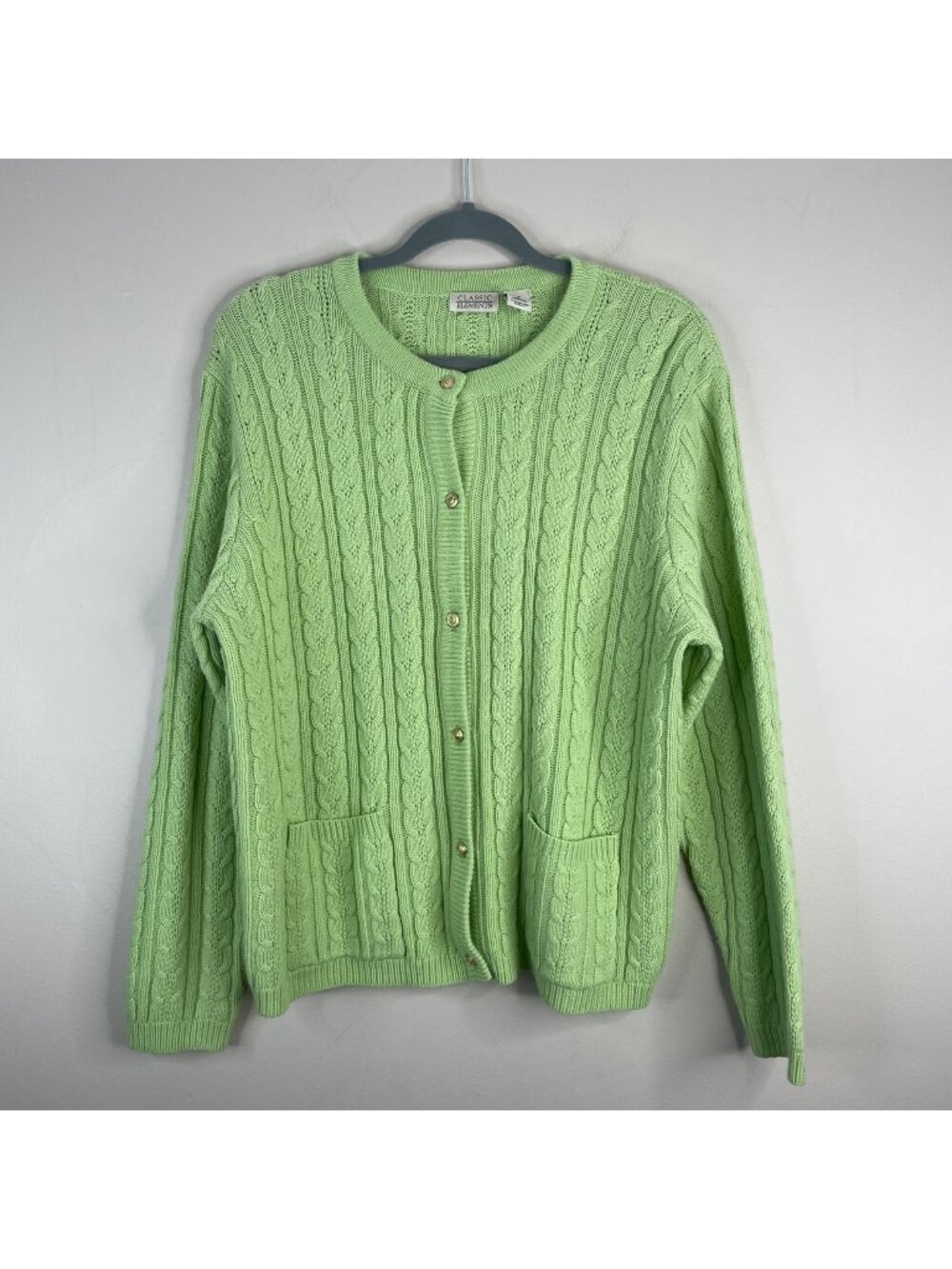 Vintage Cable Knit Sweater Womens Large Pistachio Twee Cardigan‎ Cottage Granny